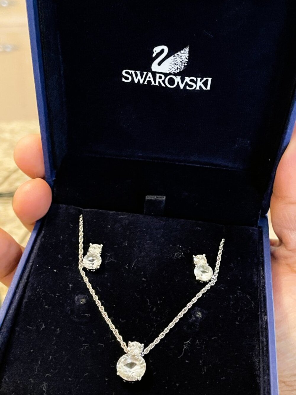Swarovski Brilliant Crystal Rhodium Solitaire Necklace and Earrings Boxed Set